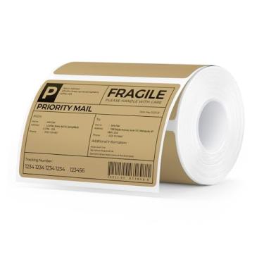 Imagem de MUNBYN Etiquetas térmicas diretas de 10 x 7,6 cm, adesivos brancos para impressora térmica, adesivos fortes, etiquetas de papel para correspondência, código de barras, 500 folhas/1 rolo, marrom
