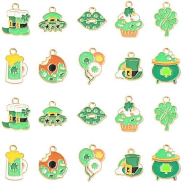 Imagem de KitBeads 50 peças, 10 estilos, pingentes esmaltados, dia de São Patrício, liga de trevo, chapéu, bota, cupcake, lábios, cerveja, pingentes verdes para fazer joias, pulseiras, brincos, colar, volume
