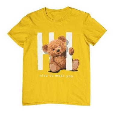 Imagem de Camiseta Feminina Masculina Estampa Urso Hi Nice To Meet You Algodão S