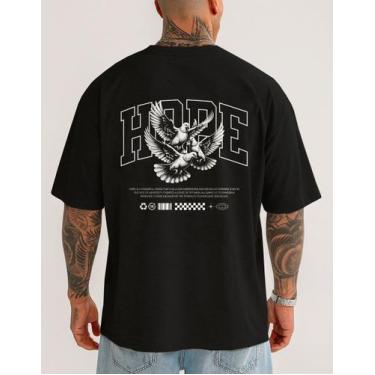 Imagem de Camiseta Masculina Algodão Premium Academia Hope Larga Moda, Preto, M