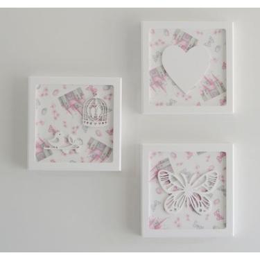 Imagem de Kit 3 Quadros Decoração Parede Quarto Menina Infantil Bebê Borboleta R