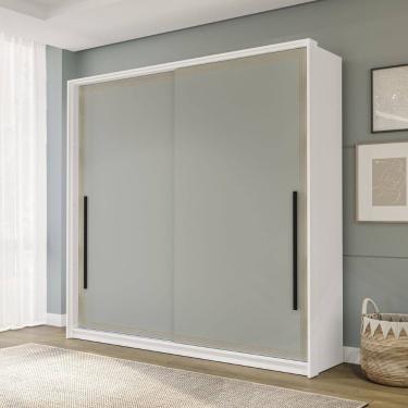 Imagem de Guarda Roupa Roupeiro 2 portas de correr 2 gavetas Valência Branco Verde Politorno Móveis