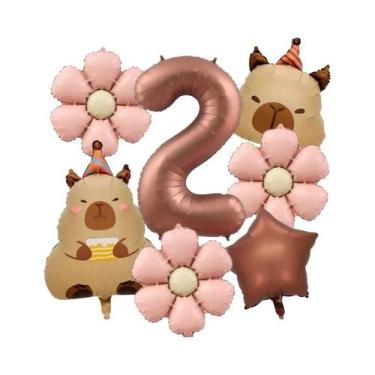 Imagem de Conjunto De Balões Retrô Cor Caramelo 7 Peças Capivara Folha De Alumín