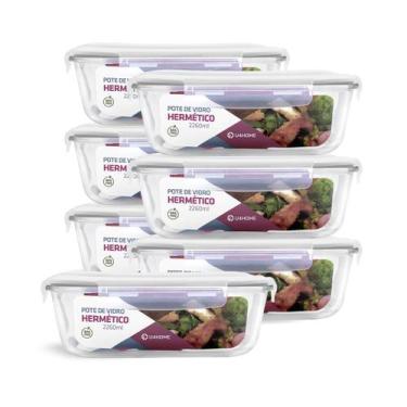 Imagem de Kit 7 Potes Hermético Vidro Retangular Grande 2260ml Lasanha - NABOX, 