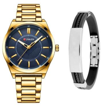 Imagem de Relógio Masculino Curren Casual Dourado Luxo + Pulseira-Masculino