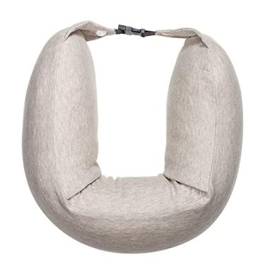 Imagem de Feiyx Almofada de pescoço para viagens, cabeça pescoço apoio avião travesseiro para viagem, carro, casa, escritório, viagem pescoço voo travesseiro com partículas de látex (cor: bege)