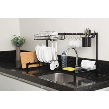 Imagem de Cozinha Suspensa Modular Autosustentável Aço Escorredor Porta Talheres 20 Peças (Preto)