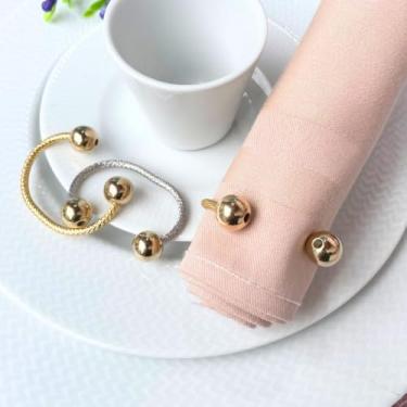 Imagem de Kit 06 Anel Porta Guardanapo Luxo Aro Recartilhado com Perola Dourada