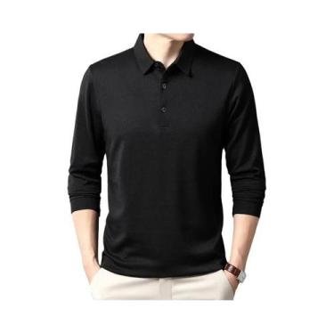 Imagem de Camiseta polo casual masculina de manga comprida verão top confortável