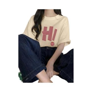 Imagem de Camiseta Feminina De Moda Coreana Para O Verão, Estampa Simples De Let