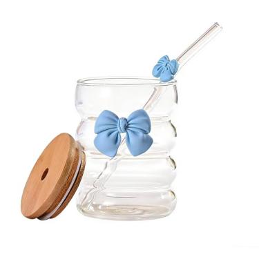 Imagem de 1 copo de borboleta transparente com tampa e canudo, copo de suco de café com laço fofo para meninas, adequado para decoração de casa, água potável em casa, chá da tarde, café, presente