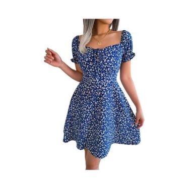 Imagem de Vestido Mini Floral Com Babados Para Mulheres, Primavera Verão, Gola Q