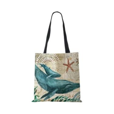 Imagem de Bolsa Tote De Linho Ecológico Para Mulheres Com Estampa De Cavalo-Mari