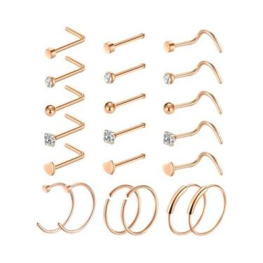 Imagem de Piercings De Nariz Em Formato De Coração Prata E Dourado 20G Aço Inoxi