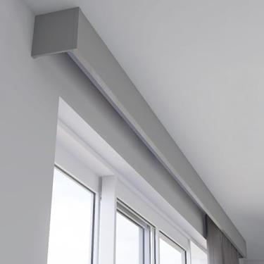 Imagem de Trilho de cortina três em um trilho de cortina e sanefa, cortina de metal tudo-em-um suporte de parede/teto, painel decorativo blackout personalizável trilhos de cortina de janela para sala de estar