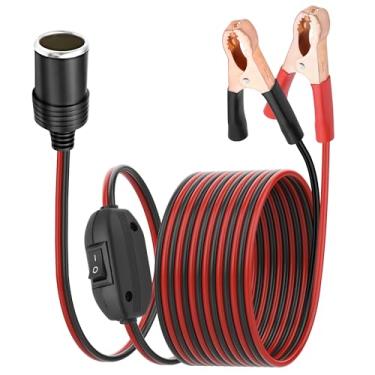 Imagem de MEIRIYFA Soquete de isqueiro com clipe jacaré, isqueiro fêmea 12V-24V para braçadeira de bateria dupla, cabo de extensão de carregador com interruptor liga/desliga para carros, veículos, barcos