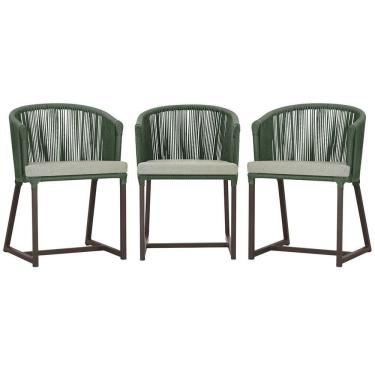 Imagem de 3 Cadeiras De Jantar Noronha Marrom Corda Náutica E3 Trama Verde