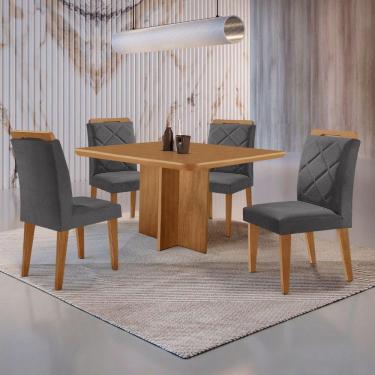 Imagem de Mesa Olimpia 90 Mdf Com 4 Cadeiras Melissa Veludo Grafite Naturalle