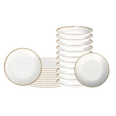 Imagem de Jogo de Pratos Rústico Marrom 24 Peças em Porcelana Decorada - Tramont