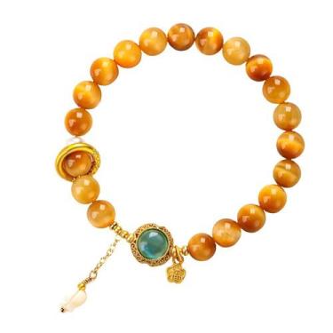 Imagem de Pulseira de miçangas de 8 mm com olhos de tigre dourados naturais para