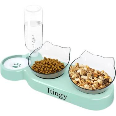Imagem de Tigela automática de comida e água para gatos com garrafa - verde - ta