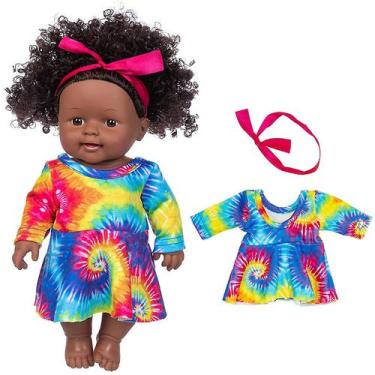 Imagem de Brinquedo de vinil Doll African Black Baby Cute Curly Hair 35 cm - Glo