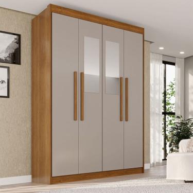 Imagem de Guarda Roupa Solteiro Weather com Espelho 4 Portas 3 Gavetas 100% Mdf Cinamomo/Off White - Pnr Móveis