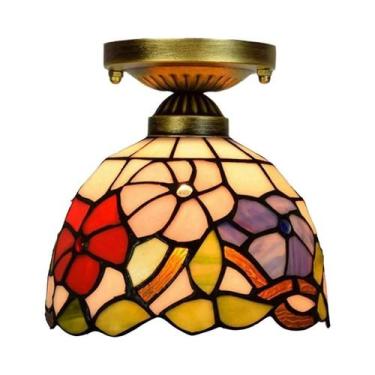 Imagem de Luminária De Teto De Vidro Colorido Europeu Com Mosaico Floral De Rosa