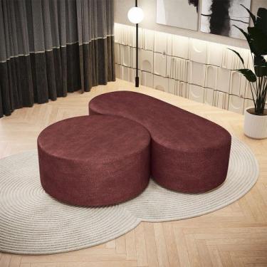 Imagem de Kit Puff Redondo Lola e Puff Recamier Orgânico Orbit W01 Linho Bordô -