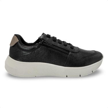 Imagem de Tênis Usaflex Feminino Couro Zíper Cadarço Elástico Casual AP11005-Feminino