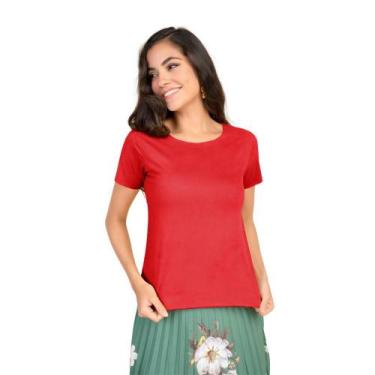Imagem de Blusa Suede Feminina T-shirt Blusinha Básica Manga Curta - Donna Marti