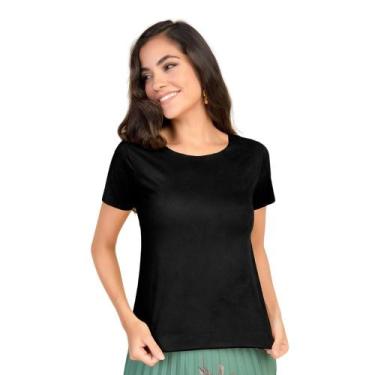 Imagem de Blusa Suede Feminina T-shirt Blusinha Básica Manga Curta - Donna Marti