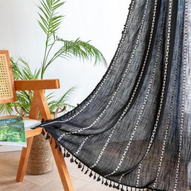 Imagem de Cortina de janela RoomTalks Black Boho Farmhouse 214 cm 2 painéis