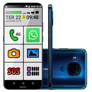 Imagem de Celular Idoso Nokia 128Gb Azul 4Gb Ram Botão Grande SOS, 128GB, Azul