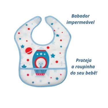 Imagem de Babador Bebê Impermeável Pega Migalhas Bolso Plástico BUBA, Foguete Az