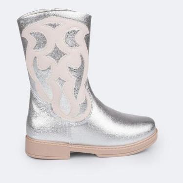 Imagem de Bota Infantil Menina Safira Cano Longo Prata Nude Pampili, 36