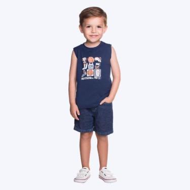 Imagem de Camiseta Regata Basquete Infantil Masculino Have Fun 29728, Azul marin