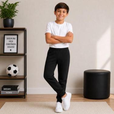 Imagem de Calça Jogger Infantil Menino Moletom Com Punho Rei Rex, 14, Preto