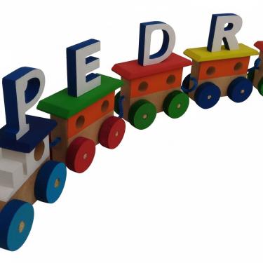 Imagem de Trenzinho Decorativo Pedro Multicolorido em MDF 5 Vagões Personalizado com Tintas Atóxicas