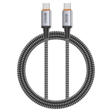 Imagem de Cabo USB-C Hrebos CB-477C Premium Nylon Trançado 60W 1 Metro Conectores Reforçados