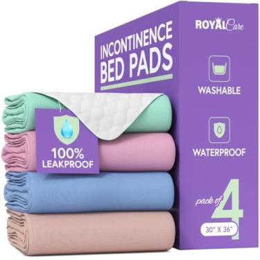 Imagem de Almofadas para cama Incontinence – Protetores de sofá e colchão reutilizáveis à prova d'água – Altamente absorventes, laváveis na máquina – para crianças, animais de estimação e idosos, Multi-color, 30 x 36 Inch (Pack of 4)
