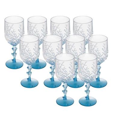 Imagem de Jogo 10 Taça de Acrílico para Água Coral Transparente Azul Wolff 450ml