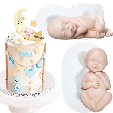 Imagem de Moldes de silicone Sleeping Baby Fondant para decoração de bolos, cobertura de cupcake, sabonete, chocolate, argila, 5 cm, conjunto de cerca de 6 x 2,5 cm
