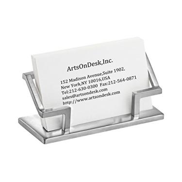 Imagem de Porta-cartões de visita ArtsOnDesk de arte moderna – St201 de aço inoxidável, acabamento acetinado, acessório de mesa de luxo patenteado, cartão de visita, suporte de cartão, organizador de escritório, presente de Dia dos Namorados e de formatura.