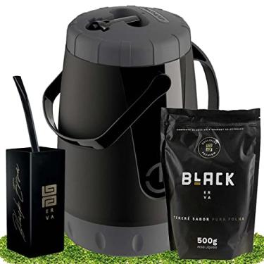 Imagem de Kit Tereré Black Erva Garrafa Lisa Cuia E Erva Pura Folha