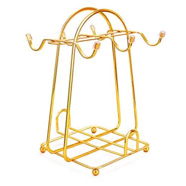 Imagem de CHENP.HMC Ganchos de caneca de armazenamento doméstico de aço inoxidável suporte de exibição para xícaras de chá, suporte, suporte de metal dourado para xícaras de café e pires