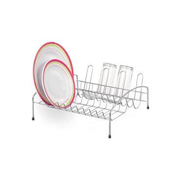Imagem de Escorredor de Louça Cromado 10 Pratos 04 Copos Espaço Lateral para Talheres Organização Cozinha