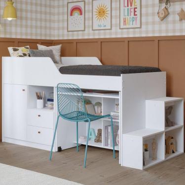 Imagem de Cama Infantil Multifuncional com Escrivaninha e Escada Cimol Branco