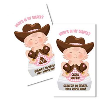 Imagem de Girl - What's In My Diaper Baby Shower Scratch Off Game | Cowgirl | 24 cartas - 1 vencedora | Jogos de chá de bebê | Prêmios de porta de chá de bebê | Decorações de chá de bebê Menina | Festa de fraldas | Jogo de fraldas sujas