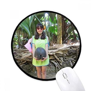 Imagem de DIYthinker Tapete de rato Tropic Coconut Tree Ellie Yao Beautiflu Girl Desktop Office Tapete redondo para computador